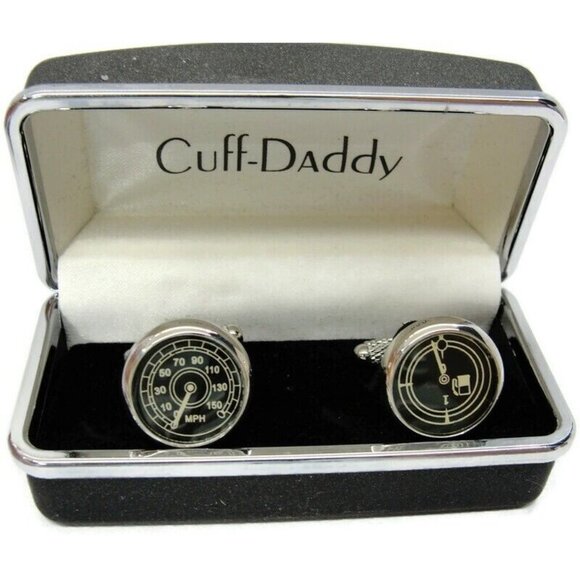 Cuff-Daddy Cufflinks Speedometer Fuel Gauge Silver Tone In Original Box - Picture 11 of 16